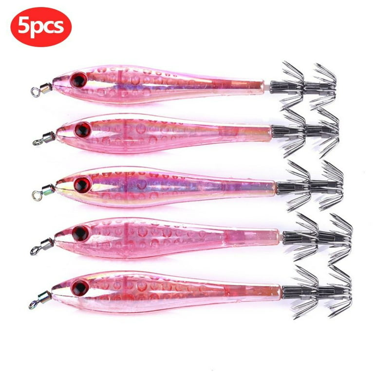 5Pcs/Pack Hot Sale 8g 100mm Micro Floating Fishing Accessories Squid Hooks  Luminous Lure Jig Fishhooks Artificial Baits 5PCS-PINK 