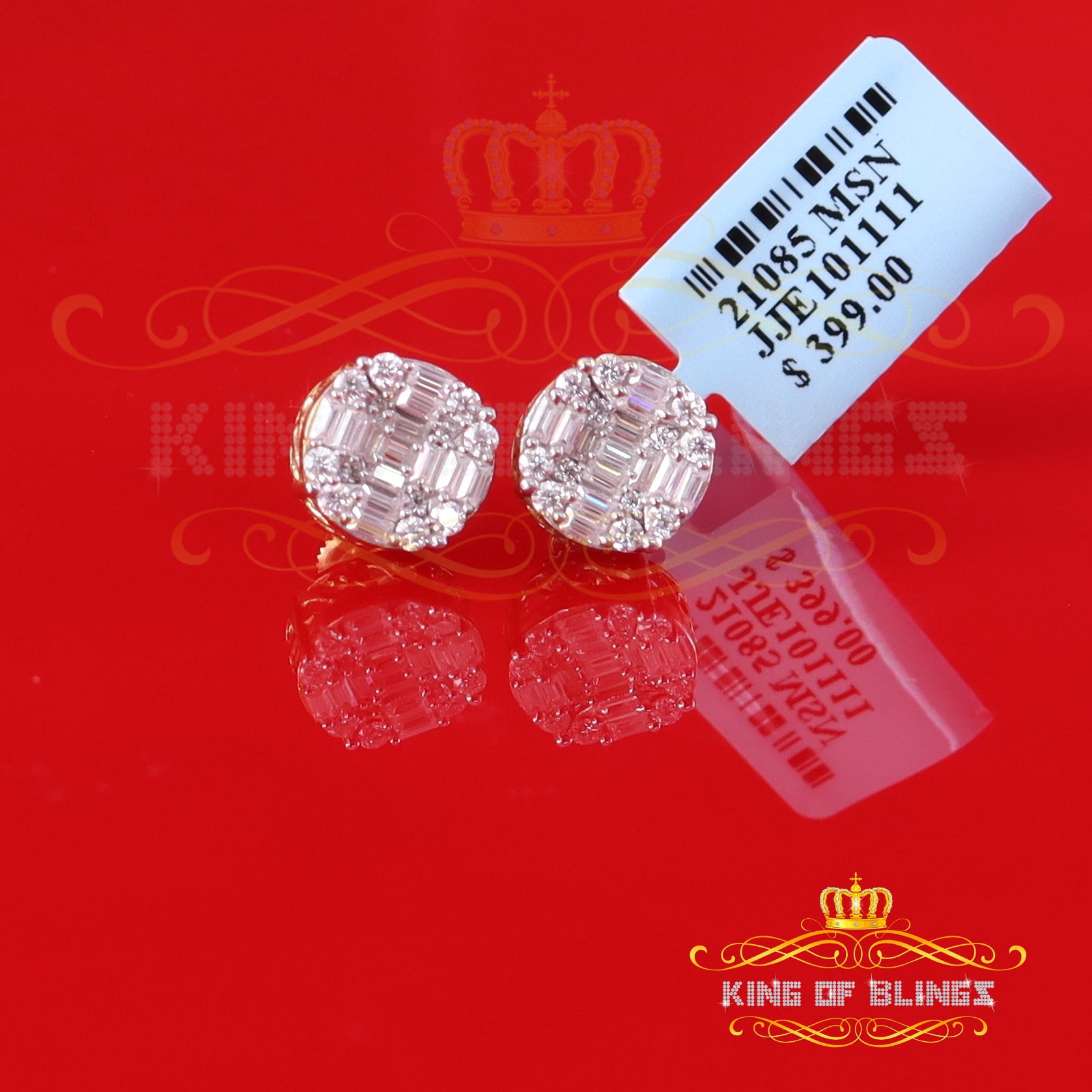 King of Bling's Mens/Womens 925 Silver Yellow 1.50ct VVS 'D' Moissanite Stud Round Earrings