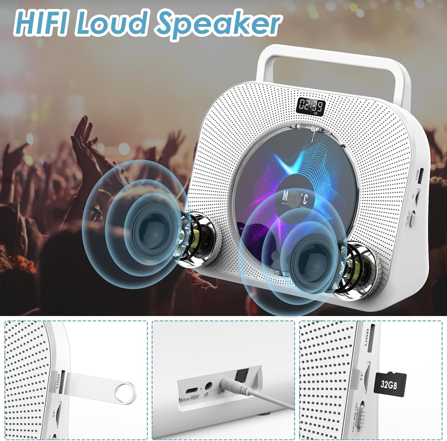 Gueray CD Players for Home Desktop CD Radio Player Speakers Portable CD Player with Bluetooth Timer Display Desktop Audio