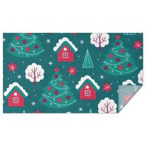 Dark Green Christmas Tree and House Pattern Rectangle Tablecloth 60"x102",Waterproof Polyester Rectangle Table Cloth, Wipeable Spillproof Polyester Tablecloth for Dining, Camping, Indoor and Outdoor