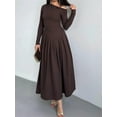 thumbnail image 4 of Women'S Fall Long Sleeve Wedding Guest Dresses One Shoulder Elegant Formal Pleated Midi Maxi Dress Brown S, 4 of 8
