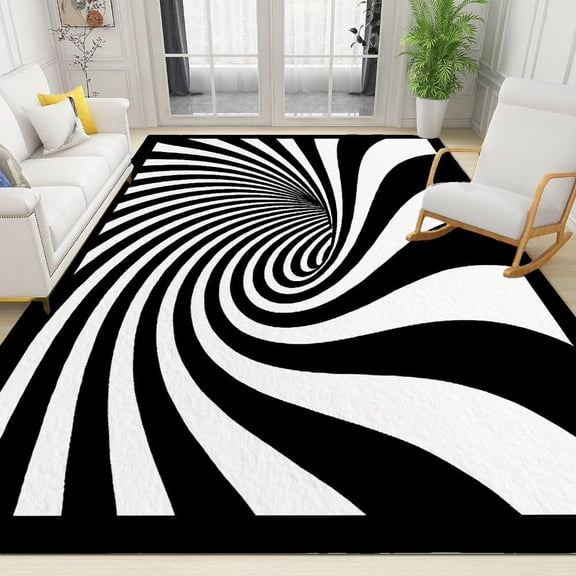 Washable Bedroom Area Rug, Visual Impact of Black and White Stripes Living Room Rug Soft Short Pile Non-Slip Non-Shedding Home Decor Carpet for Gaming Room Office 2x3ft