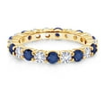 thumbnail image 3 of Gem Stone King 18K Yellow Gold Plated Silver Round Blue Sapphire Eternity Band Ring for Women | 1.70 Cttw | Wedding Engagement Anniversary Promise Ring for Women | Size 5, 6, 7, 8, 9| Size 5, 3 of 7