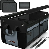 FORTEM SUV Trunk Organizer, Car Organizer, Collapsible Multi-Compartment Storage Bag for Car Accessories for Women Men, 1680D Oxford, Non Slip Bottom, Adjustable Straps, Soft Cover (65L)