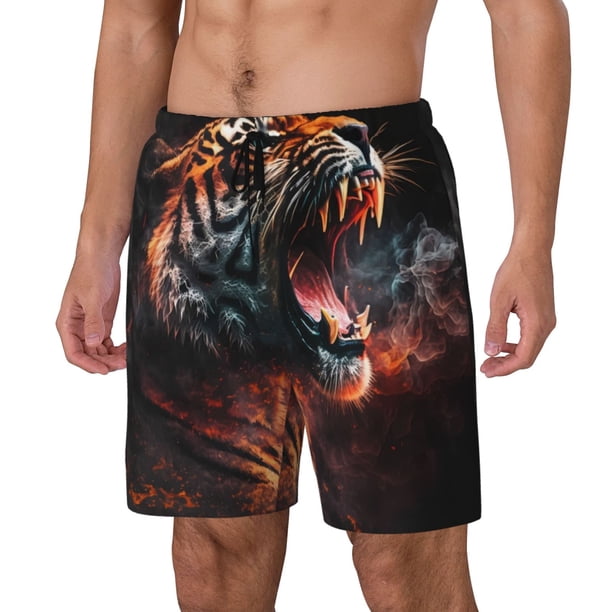 Fotbe Cool Tiger Traje de Baño para Hombre – Shorts de Natación de Secado Rápido con Forro y Bolsillos-Medium