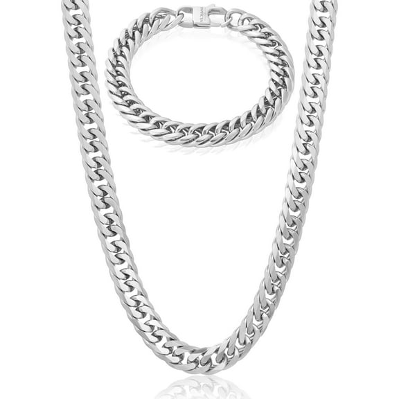Invicta Jewelry Men's Double Curb Chain Bracelet and Necklace Set