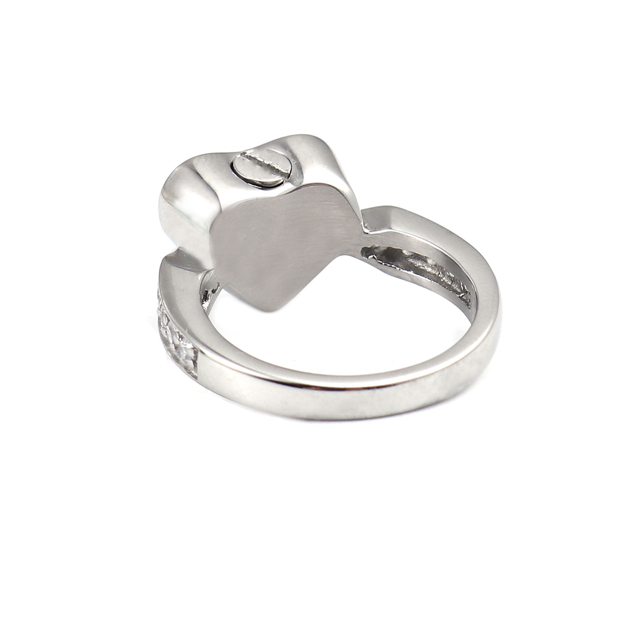 Heart Rhinestone Inlay Tiny Cremation Urn Ring Jewelry Stainless Steel Memorial Keepsake Ring Ashes Holder Waterproof Ash Ring Container with Free Funnel Kit and Velvet Jewelry Box - Size 6
