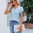 thumbnail image 3 of Jdlsppl Women's Short Sleeve Blouse Soft Shirt Top Ruffle Loose V Neck Puff Sleeve Fall Cool Spandex Chiffon T Shirt Sky Blue Medium, 3 of 4