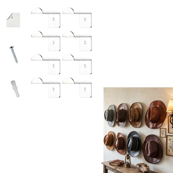 3 Inch Hat Hooks for Wall 8 Pack, Antiâ Teeth Cowboy Hat Rack, Wide Brim Hat Organizer Wall Hanger for Baseball Caps Fedoras Sun Hats