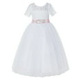 thumbnail image 2 of Ekidsbridal Girl Bridesmaid Flower Girl Dress - White Illusion Lace Tulle Short Sleeves with Rhinestone Sash LG2R7-A (Size: 2-12), 2 of 3