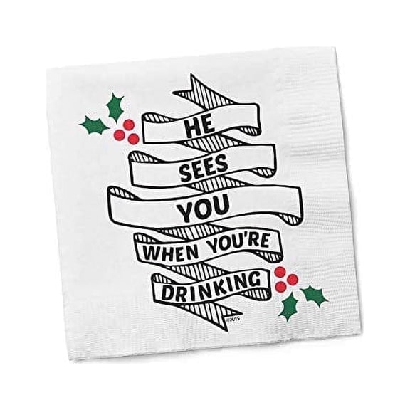 Funny Napkins - HE SEES YOU WHEN HE'S DRINKING- Boutique Cocktail Napkin, 5"X5", Pack Of 20 Napkins For Parties And Entertaining