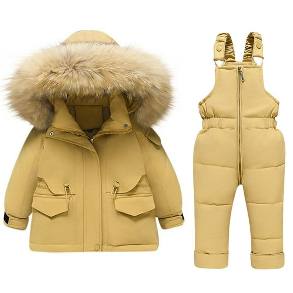 FAIWAD Girls Boys 2Pcs Snowsuit Toddler Winter Warm Hooded Down Jacket Coat with Overalls Pant Windproof Skiing Set