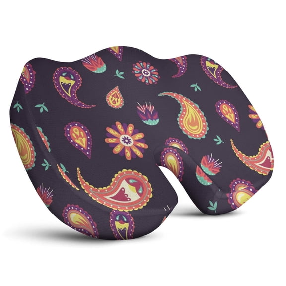 Premium Paisley Pattern Memory Foam Seat Cushion Ergonomic Chair Pad for Office Chair, Car, Airplane & Bleachers Sciatica, Tailbone Hip & Back Pain Relief - Chair Cushion for Long Office Workers.