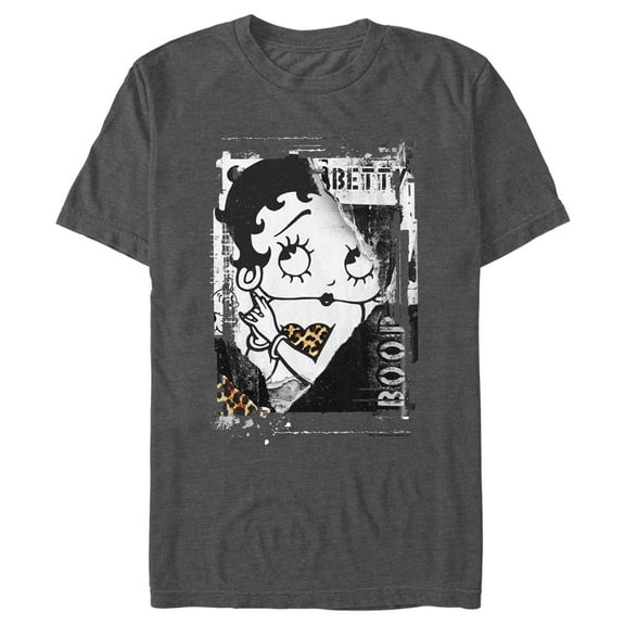 Men's Betty Boop Leopard Poster Graphic Tee Charcoal Heather Medium