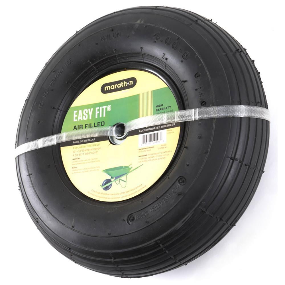 Marathon 20296 Easy Fit Wheelbarrow Tire + Wheel Assembly, Pneumatic, 4.0-6 - Quantity 1