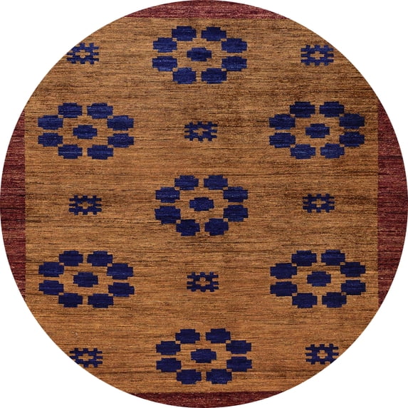 Ahgly Company Machine Washable Indoor Round Abstract Vermilion Red Area Rugs, 7' Round