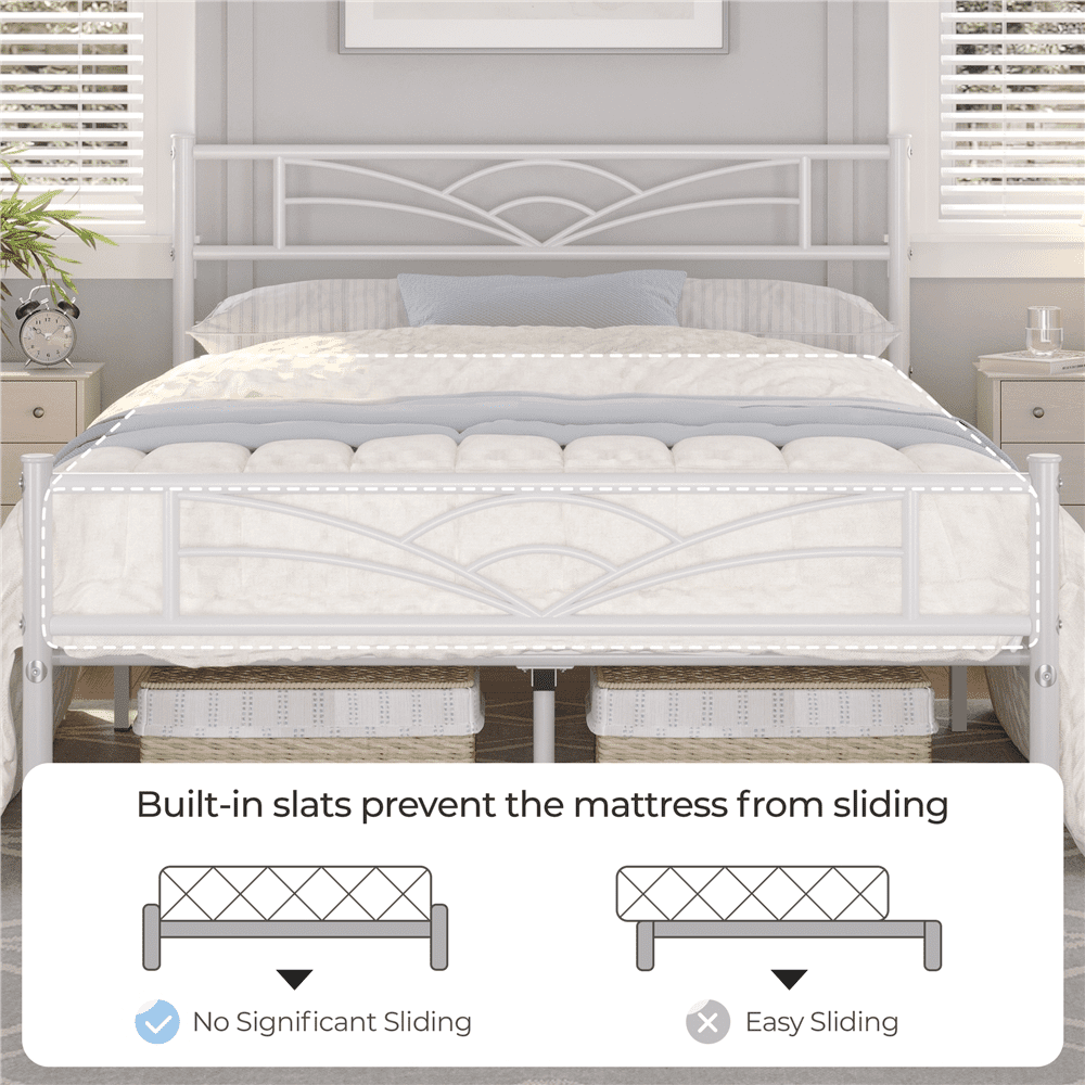 Fullfurnique Cadre de Lit Plateforme en Métal avec Tête de Lit Inspirée des Nuages, Simple, Blanc