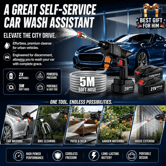 Cordless Pressure Washer, Wireless High-Pressure Car Washing Machine with 2 Rechargeable Battery, Foam Cannon, Portable Handheld Power Car Washer for Home, Driveway, Patio & Garden Cleaning