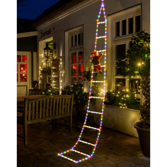 LOMYOLO 10FT Tapered Christmas Ladder Lights with Santa, Multicolor LED Holiday Lights, 8 Modes Timer, Indoor Outdoor Decor - Multicolor