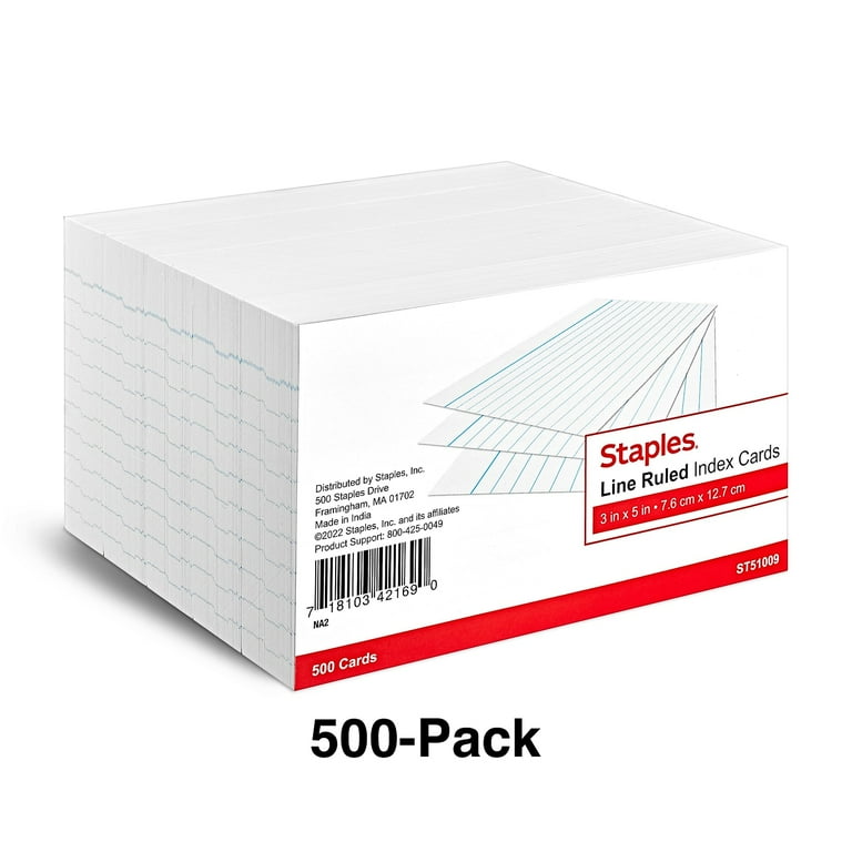 Ruled Index Cards, 3 x 5, White, 500/Pack Ruled Index Cards, 3 x 5, White, 500/Pack