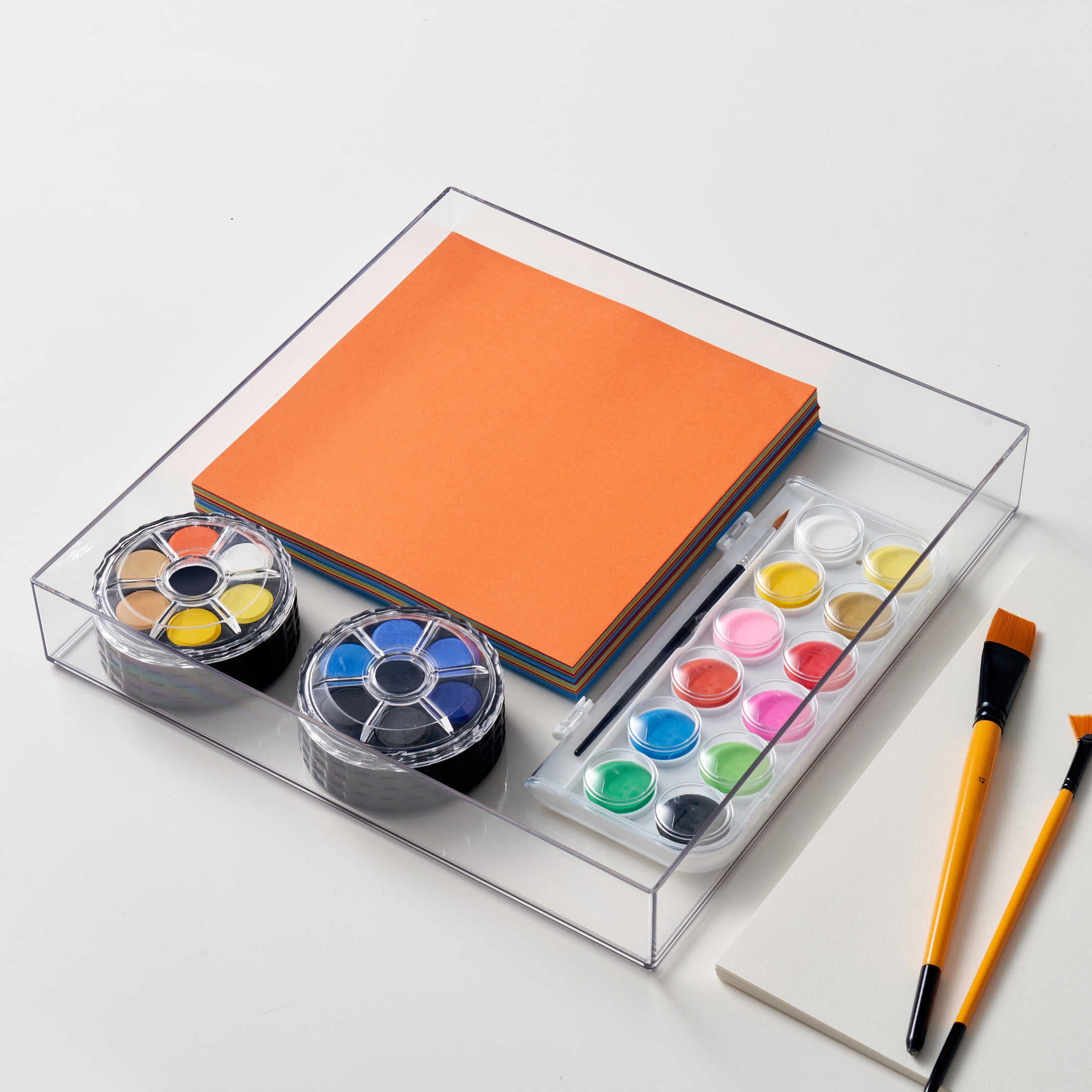 12" x 12" Clear Stackable Storage Tray by Simply Tidy - Slim Plastic Organizer for Scrapbook Paper - Craft Supplies & Office Essentials - 1 Pack
