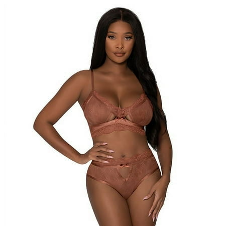 Magic Silk Caramel Kiss Bralette & G-String Panty Carmel L/XL Lace Women Lingerie Sets