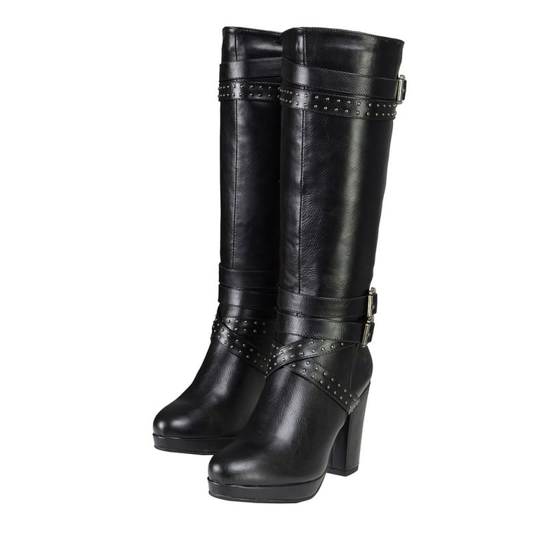 Milwaukee Leather MBL9422 Women's Tall Black Studded Strap Boots