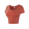 thumbnail image 2 of A2Y Women's Basic Ribbed Short Sleeve Rayon Crew Neck Fitted Crop Top Tee Rose Wood S, 2 of 5