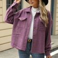 thumbnail image 3 of Elabch Womens Wool Plaid Jackets Button Down Lapel Shacket Fashion Fall Long Sleeve Cropped Coats with Pocket Purple XL, 3 of 7