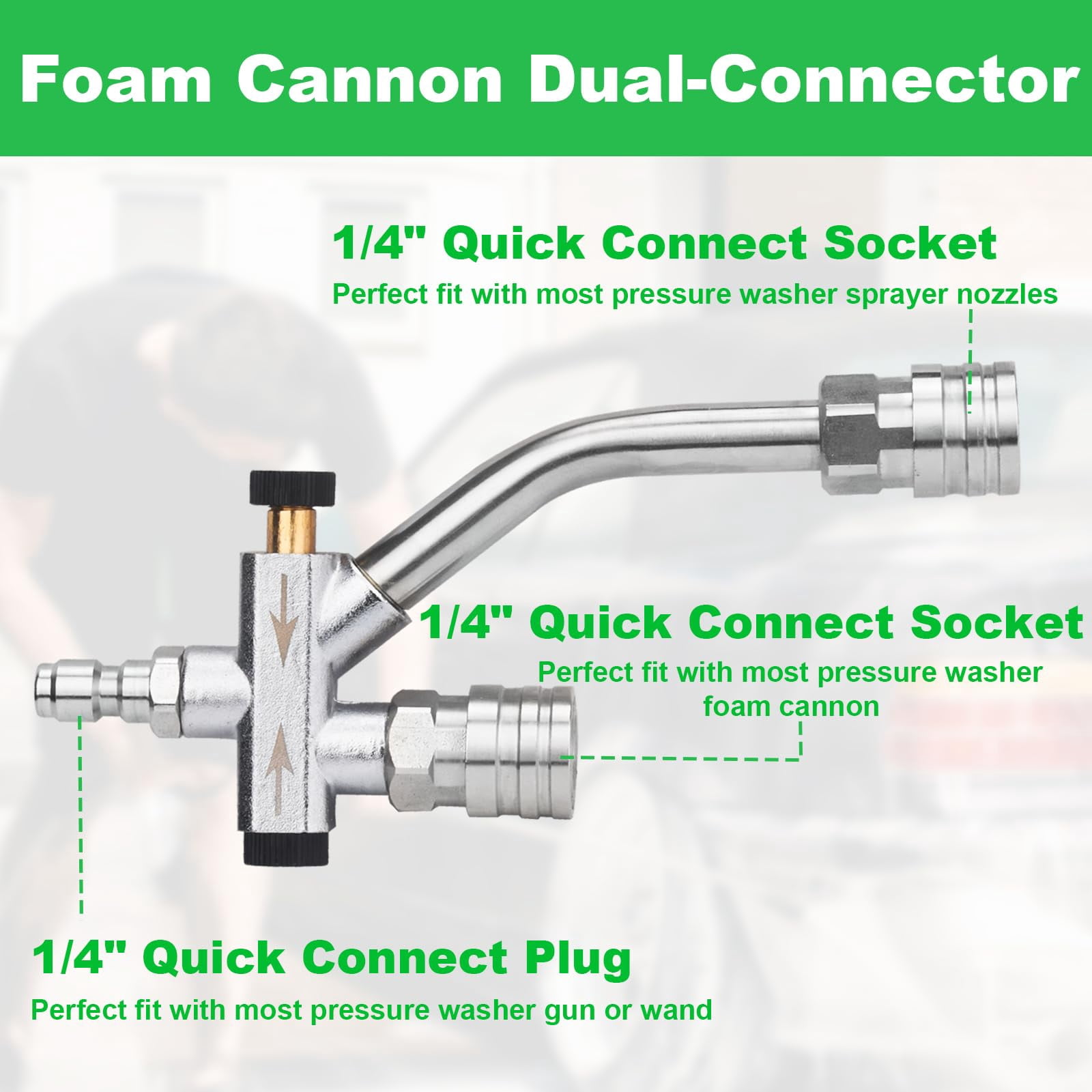 DUSICHIN Short Pressure Washer Gun with Foam Cannon,Dual Connector Accessory, Car Wash Foam Cannon Kit 1/4 Inch Quick Connector, 5 Pressure Washer Nozzle Tips,Double Tip End For Soap Cannon DUS2703