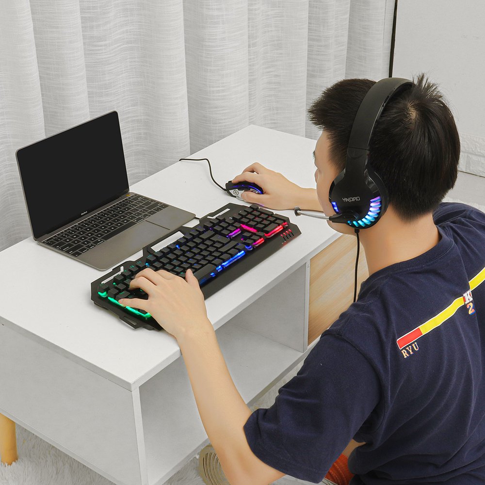 Gaming Keyboard and Backlit Mouse and Headset Combo, USB Wired Backlit