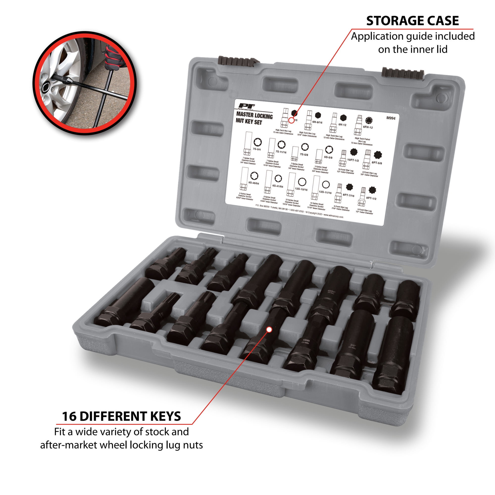Performance Tool M994 16pc Locking Lug Nut Master Key Set