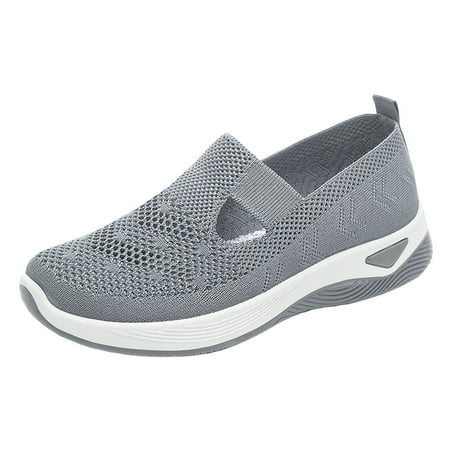 

Zizocwa Slip On Loafer Sneakers for Women Knit Mesh Walking Flat Casual Shoes Non Slip Lightweight Casual Breathable Work Shoes Wide Grey Size6.5