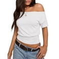 thumbnail image 2 of MOYIKO Womens Off The Shoulder Crop Tops Y2K T Shirts Top Short Sleeve Summer Trendy Fashion Clothes, 2 of 7