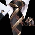 thumbnail image 4 of Hi-Tie Men Brown Plaid Ties and Pocket Square Sets Silk Business Checkered Necktie with Handkerchief Cufflinks Formal Wedding, 4 of 7