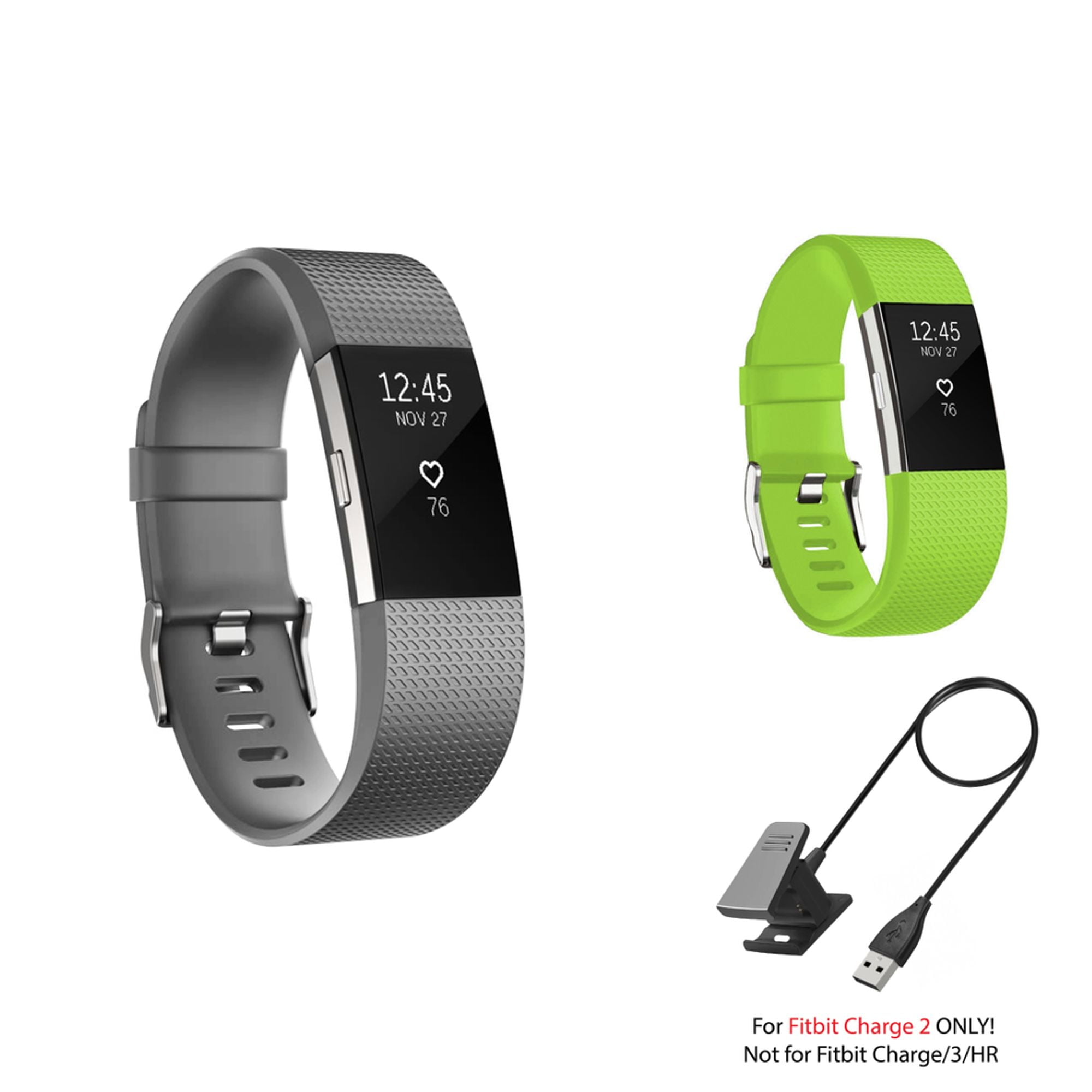 Fitbit Charge 2 Bands and Fitbit Charge 2 Charger by Zodaca 2 pack (Gray & Green) Replacement