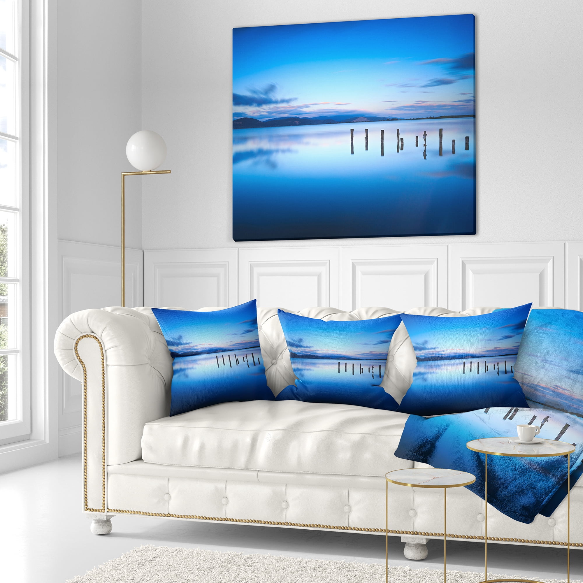 Designart Jetty Remains in Blue Sea - Seascape Throw Pillow - 16x16