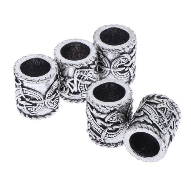 5 Pcs Perles Barbe Perles Cheveux - Perles Rune Dragon Perles Cheveux pour Cheveux Barbe, pour Fabrication de Colliers Bracelets Perles, Trous 8mm