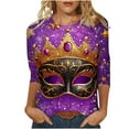 thumbnail image 2 of Gamivast Mardi Gras Shirts for Women Striped Crew Neck 3/4 Sleeve Sweatshirts Loose Drop Shoulder Tunic Tops Casual Trendy Carnival Party Outfits, 2 of 6