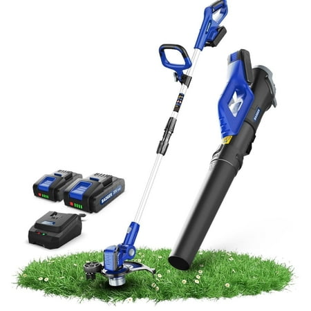 WILD BADGER POWER 20V Weed Wacker  Leaf Blower  Wheeled Edger Kit Electric with 2 * 2Ah Battery & Charger  String Trimmer  Lightweight  Adjustable Telescopic Shaft  Fast-Charging