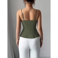 thumbnail image 3 of Top Sin Mangas Asimétrico Verde Militar Con Botones Y Cintura Ceñida, 3 of 30