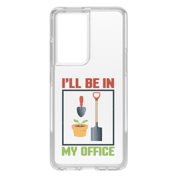 DistinctInk Clear Shockproof Hybrid Case for Galaxy S21 ULTRA 5G (6.8" Screen) - TPU Bumper Acrylic Back Tempered Glass Screen Protector - I'll be in My Office - Gardening