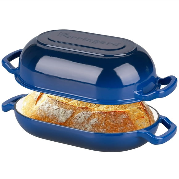 Horno de pan de masa madre de hierro fundido VORRINGARD de 5 cuartos de galón con tapa azul