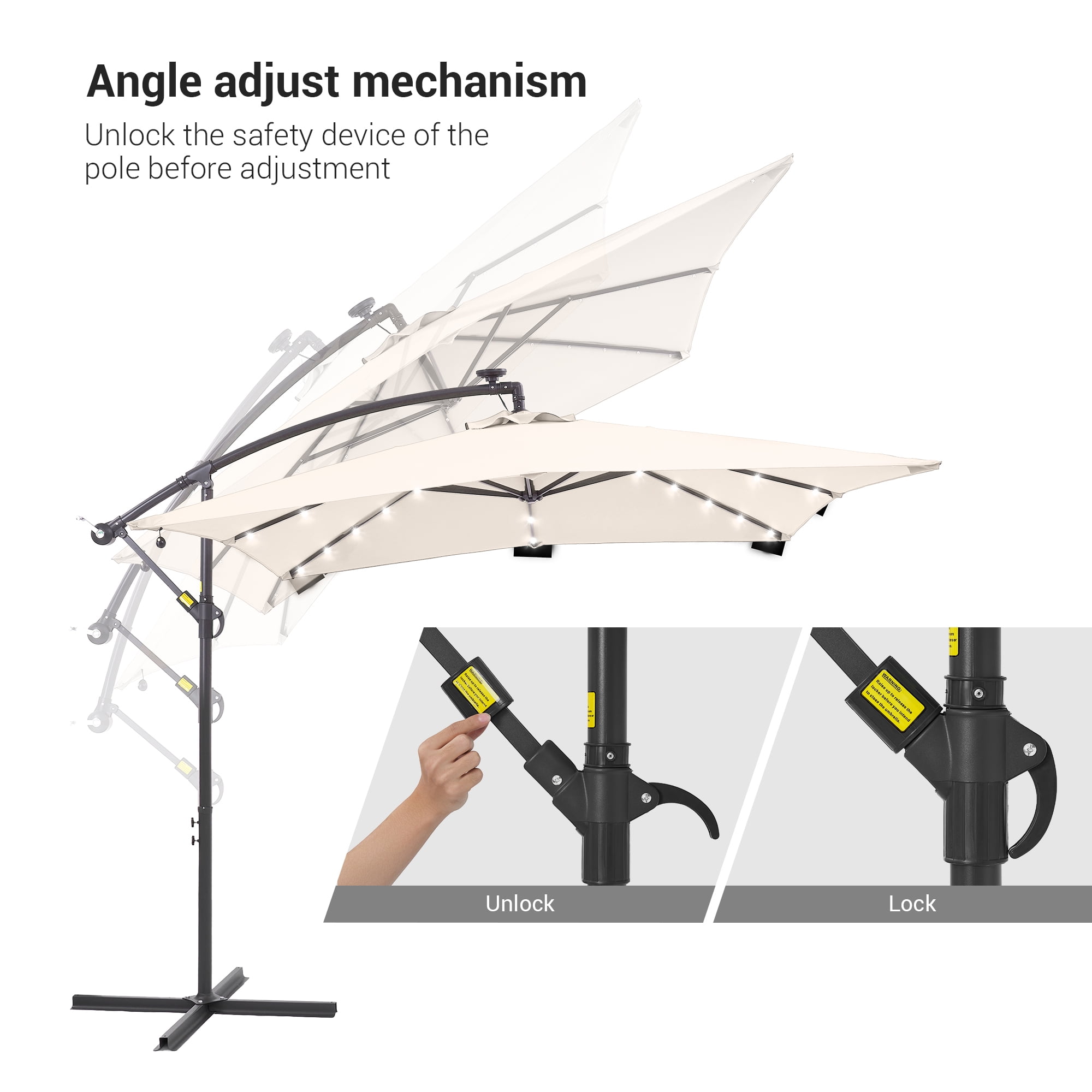 ACEGOSES 8.2x8.2ft LED Square Outdoor Patio Canopy Offset Umbrellas for Villa Gardens, Lawns and Yard,Beige