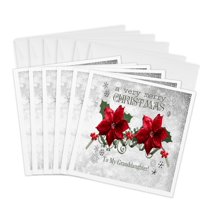3drose, Berries and Poinsettias, a Very Merry Christmas, to My Granddaughter, 6 Greeting Cards with Envelopes