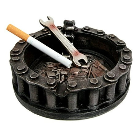 Atlantic Collectibles Mechanic Biker Motorcycle Round Belt Chain With Wrench Cigaretter Ashtray Resin