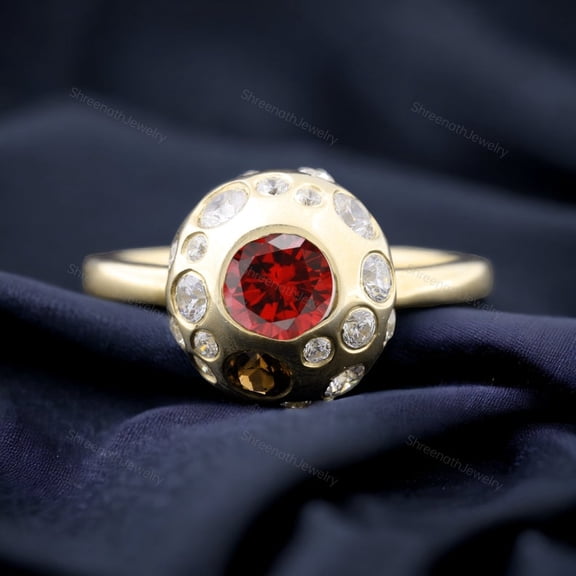 Vintage Red Garnet Engagement Ring Yellow Gold Vermeil Women's Ring January Birthstone Jewelry Art Deco Statement Ring Diamond Promise Gift