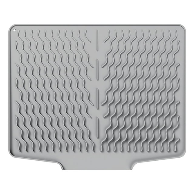 YoGold Silicone Dish Drying Mat With Drain Lip 15.6'' x 12.9'' Silicone Dish Drying Mat For Kitchen Counter, Sink Drying Mat Quick Dry & Self-draining Dish Drainer Mat Dish Drain Board Gray