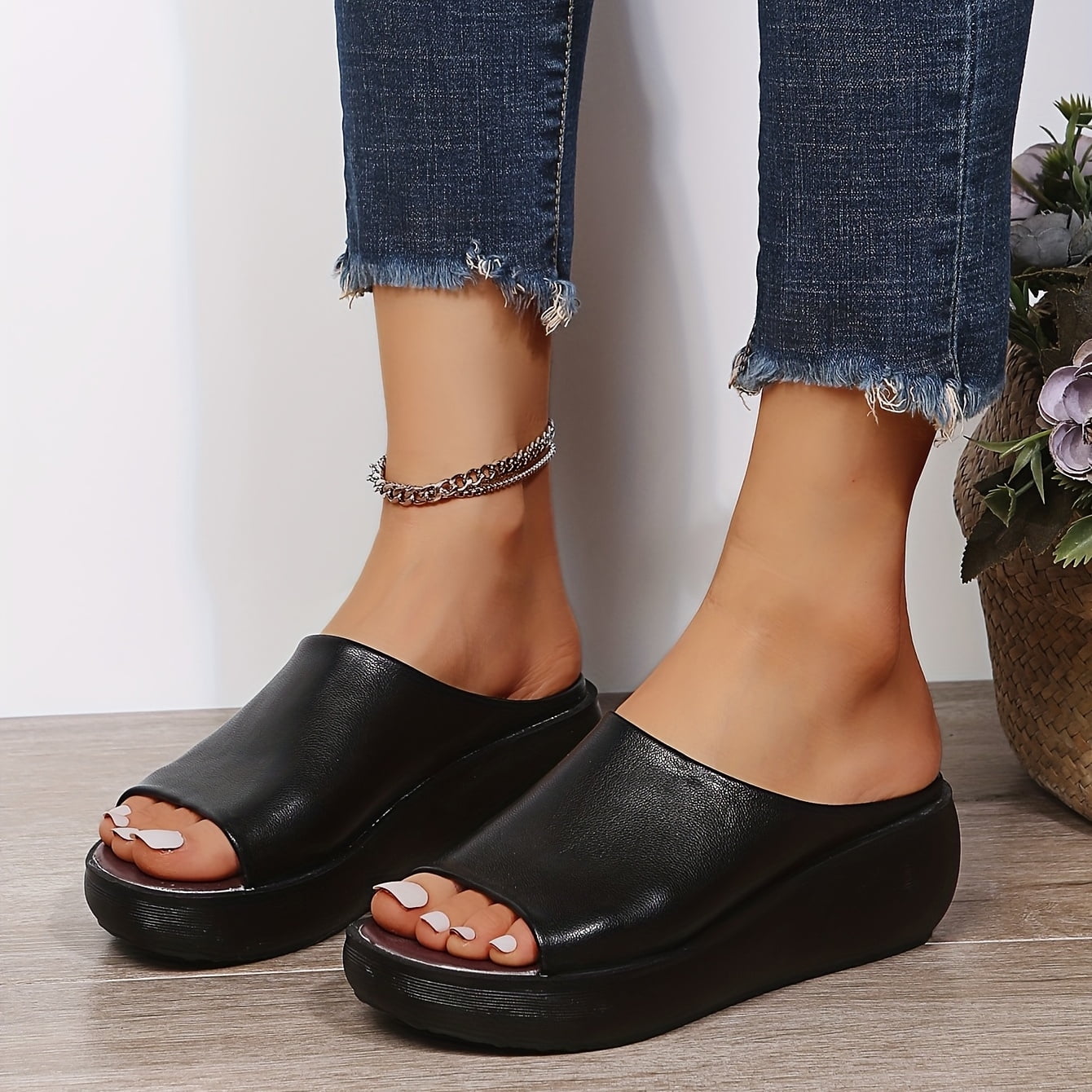 Black Faux Leather Platform Sandals – Aquarius Brand