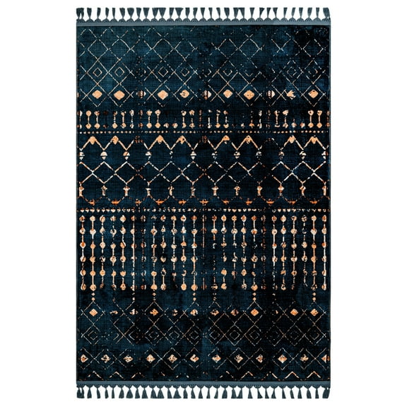 Prescott Modern Navy Blue Bamboo Area Rugs for Living Room Washable Rugs Boho Moroccan Area Rug Soft Neutral Geometric Bohemian Distressed Indoor Rug for Bedroom Dining Room Office Nonslip Rug